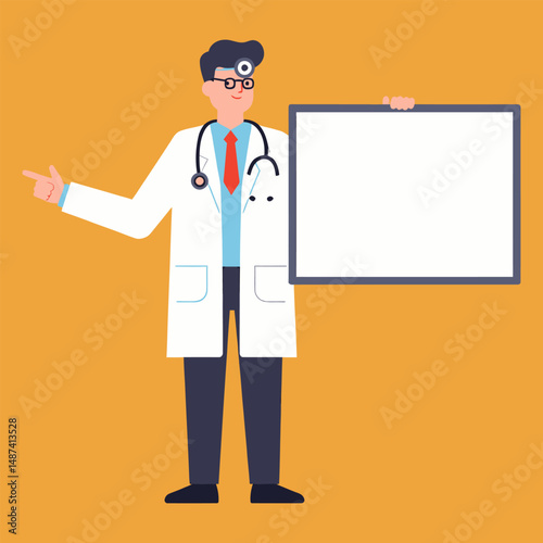 Doctor Presenting Blank Sign Medical Professional Healthcare Announcement Illustration