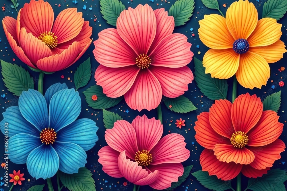 custom made wallpaper toronto digitalBold, stylized blossoms arranged in a square grid , vector, shape, bold