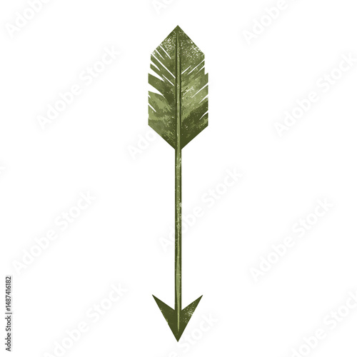 Bold Arrow with Symmetric Design in Olive Green Isolated on Transparent Background