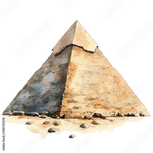 watercolor illustration of Great Pyramid of Giza clipart isolated