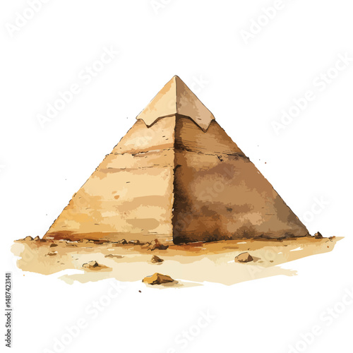 watercolor illustration of Great Pyramid of Giza clipart isolated