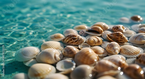 Seashells Submerged in Sparkling Turquoise Water: A Coastal Serenity photo