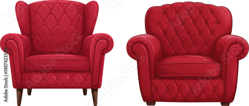 Elegant Red Upholstered Armchairs Classic Design, Comfortable Seating