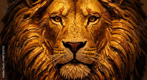 Lion Face Close-Up - Mosaic Art