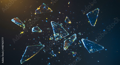 Flying Glass Shards on Dark Background