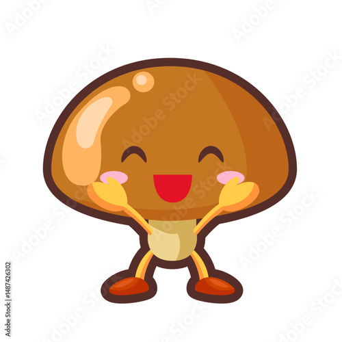 喜ぶ可愛いなめこのキャラクターのイラスト