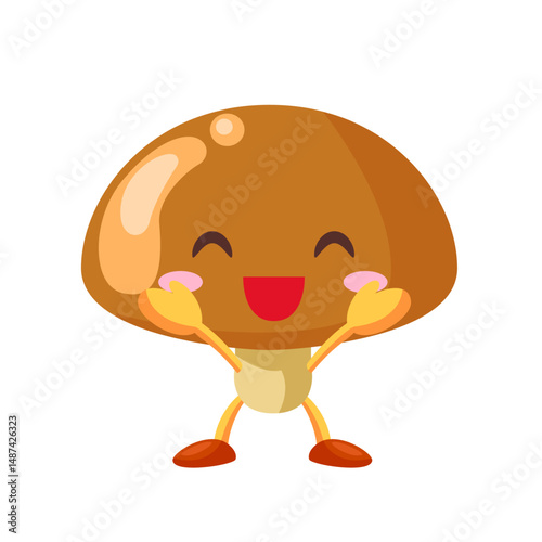 喜ぶ可愛いなめこのキャラクターのイラスト