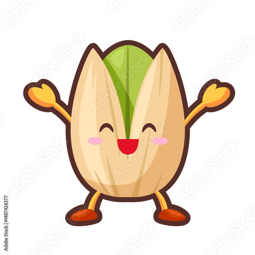 両手を挙げるかわいいピスタチオのキャラクター