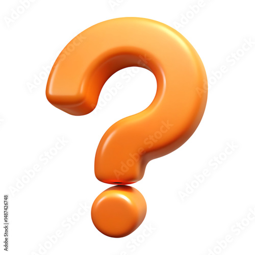 Shiny 3d rendered orange question mark isolated on transparent background for graphic designs