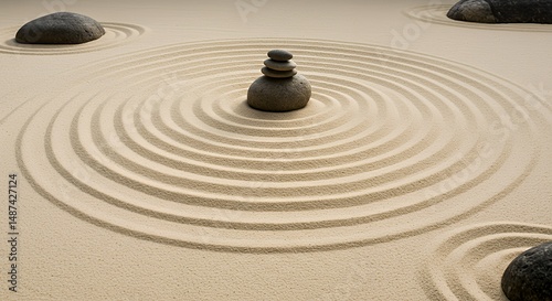 Zen garden with stone and sand art