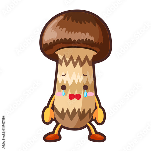 涙を流すかわいいマツタケのイラスト