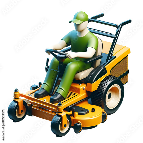 Zero-turn lawn mower lawn care logo 3D icon isolated on a white background