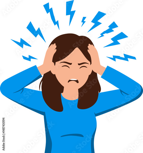 Overwhelmed Woman Illustration of Stress, Anxiety, and Headache