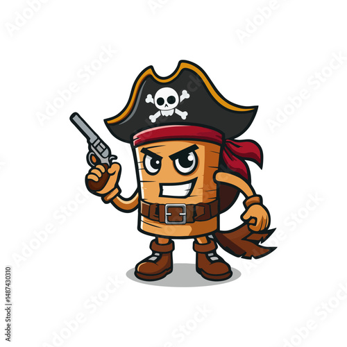 Pirate mascot cartoon character illustration vector adventure marine logo with sword eyepatch treasure captain beard bandana skull villain hero outlaw scary face old man sea fantasy crew ship