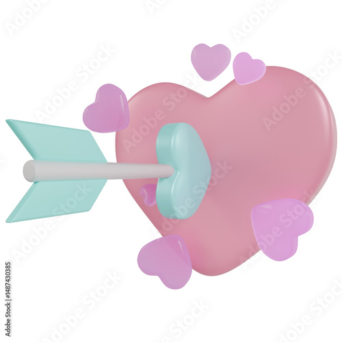 3D Pink Heart with Arrow, Valentine Days Icon