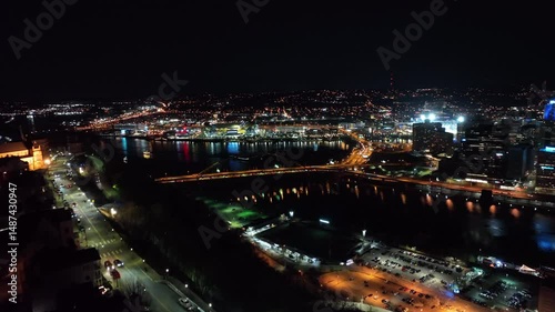 Pittsburgh City Downtown Pennsylvania PNC PARK Spring Summer Night Drone Aerial 4K