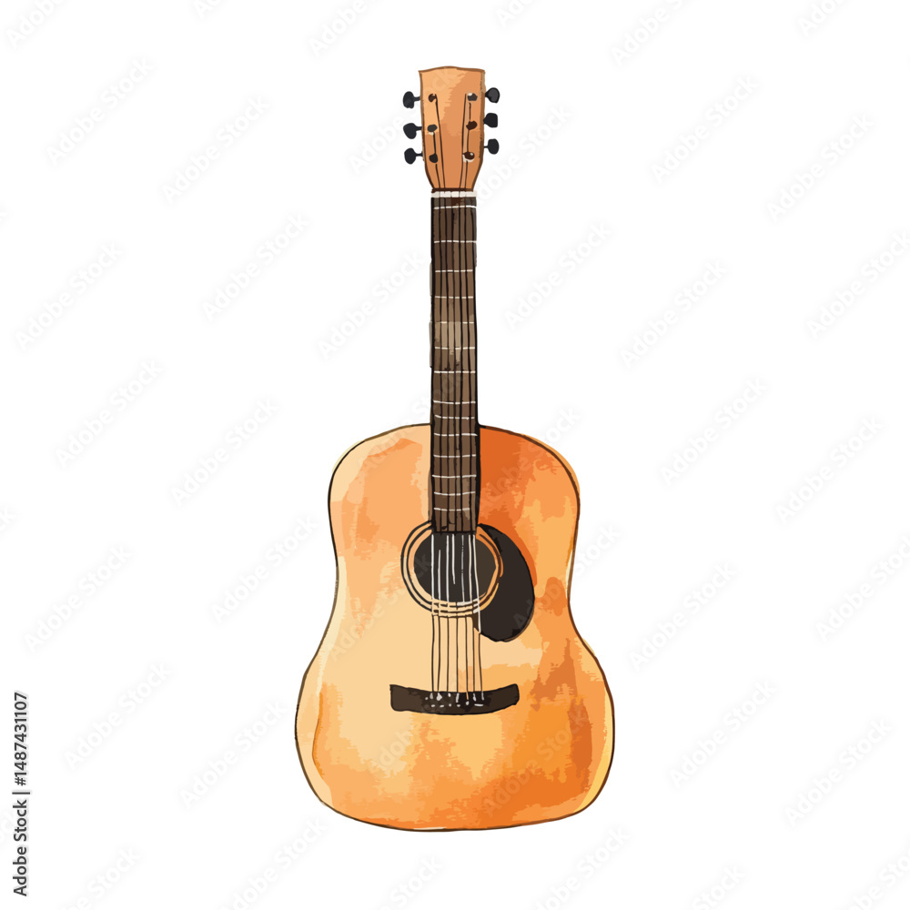 Fototapeta premium watercolor illustration of Guitar clipart isolated