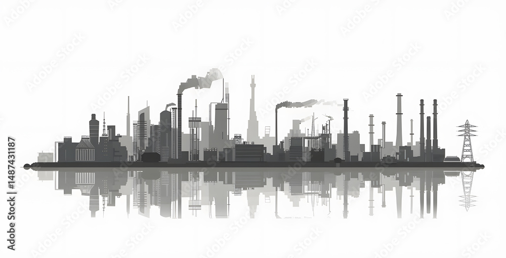 Fototapeta premium Industrial cityscape silhouette reflection