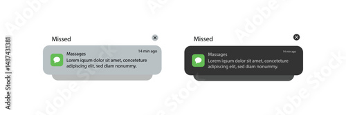 Push notifications icons. Message bubble icons. Notification template Message Interface. displaying alerts and messages on the screen. Vector.