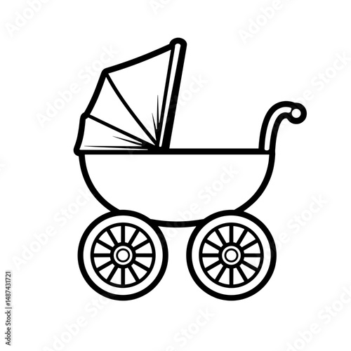 Stylish baby carriage with big wheels on white background, modern design
