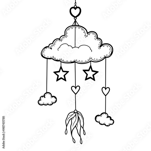 Whimsical crib mobile with stars and hearts, playful nursery decor