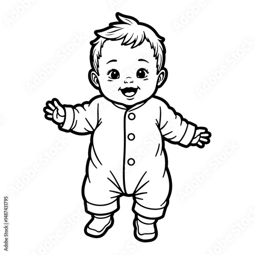 Joyful baby smiling while wearing footed outfit, childhood innocence