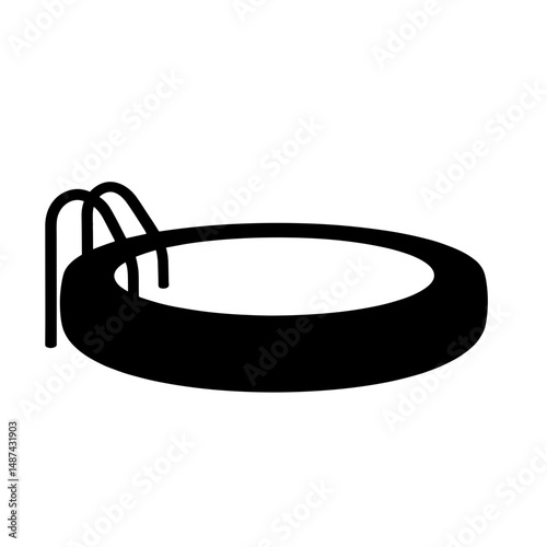 Silhouette of swimming pool with float ring and ladder, summer relaxation