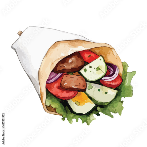watercolor illustration of Gyros clipart isolated