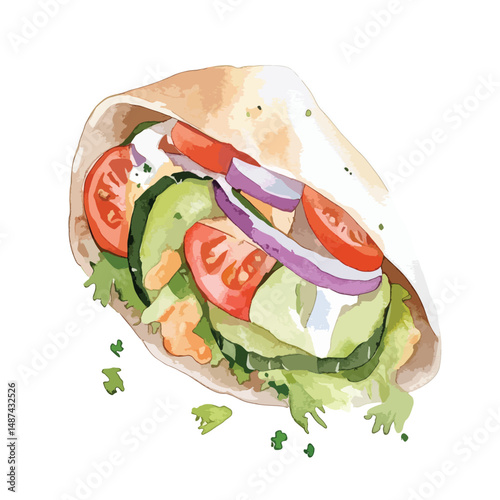 watercolor illustration of Gyros clipart isolated