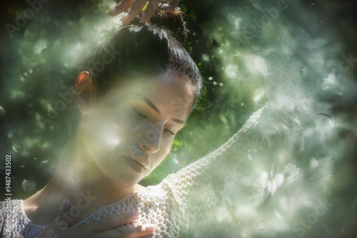 Esoteric Woman with a White Knitted Mandala