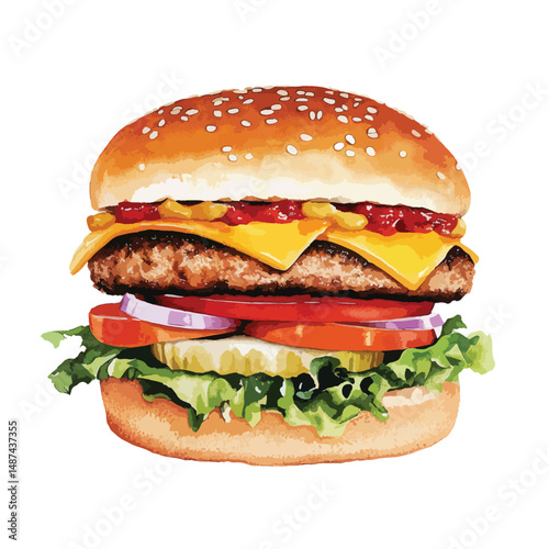 watercolor illustration of Hamburger clipart isolated