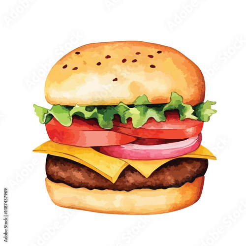 watercolor illustration of Hamburger clipart isolated