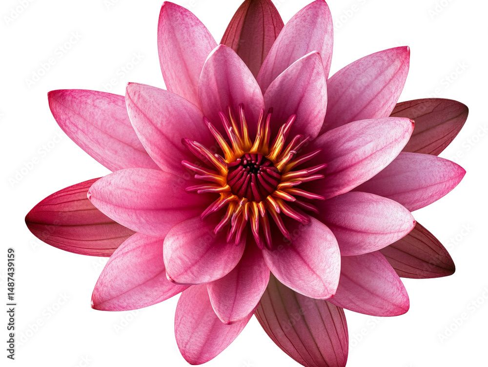 Obraz premium A bright pink lotus flower in full bloom, isolated on transparent background, PNG file