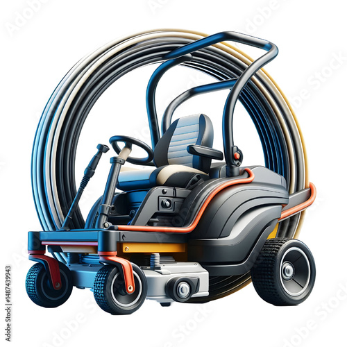 Zero-turn lawn mower lawn care logo 3D icon isolated on a white background