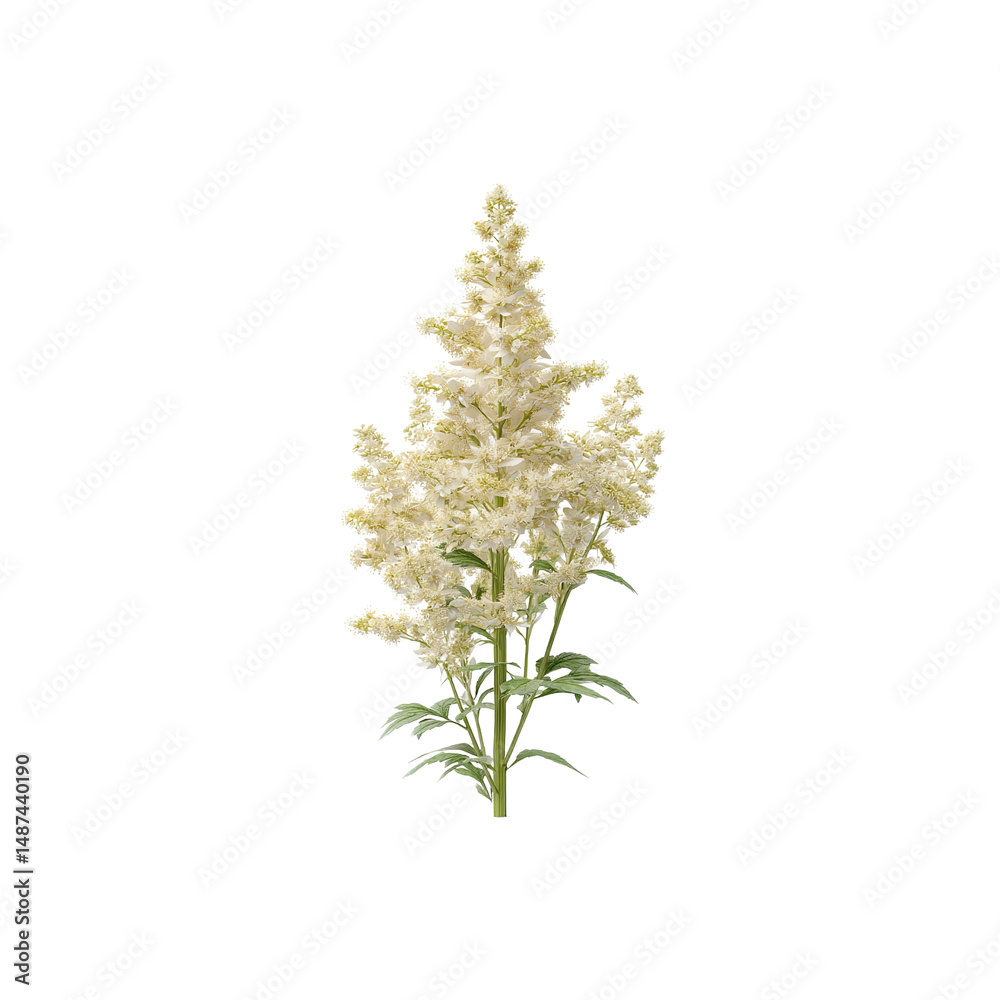 Fototapeta premium Elegant Cream Astilbe Flower Stem Isolated on white background