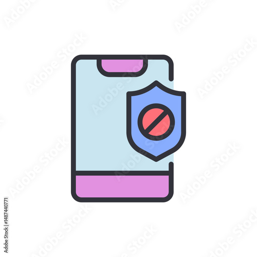 Mobile Security Icon With Restricted Access Shield For Device Safety