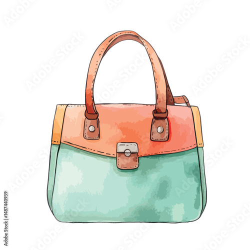 watercolor illustration of Handbag solid color clipart isolated