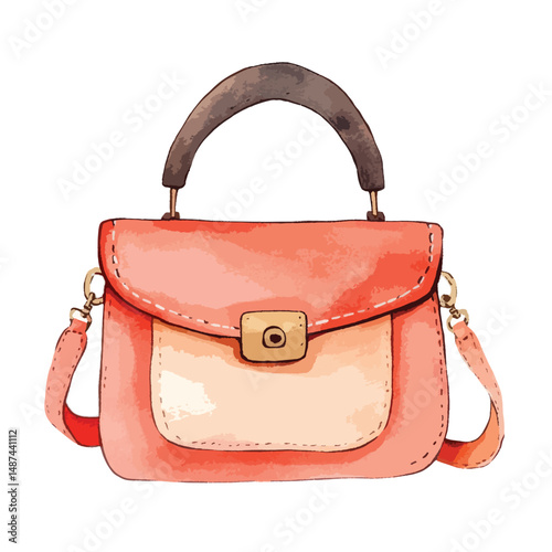 watercolor illustration of Handbag solid color clipart isolated