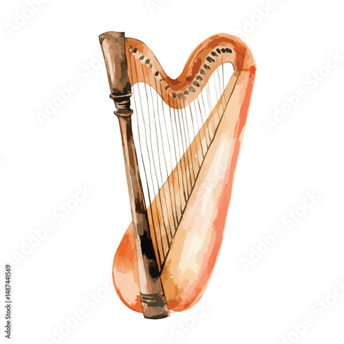watercolor illustration of Harp clipart isolated