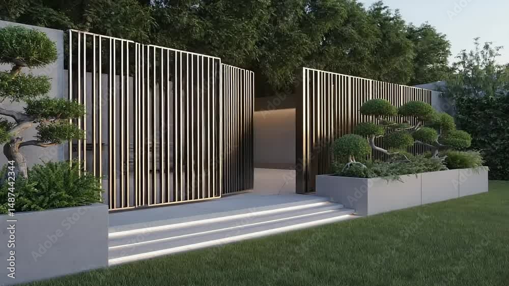 Modern gate with landscaping and steps. Modern gate with landscaping and steps.