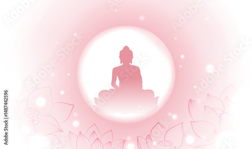 Elegant horizontal illustration of Buddhist festival pink lotus and Buddha