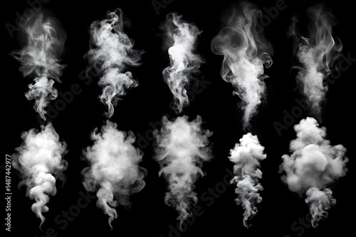 Series of smokey clouds in the air. Graphic, vector, illustration, art, design, clipart, abstract, digital, stock