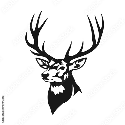 Deer head silhouette, deer face vector illustration, wild animal design, deer logo