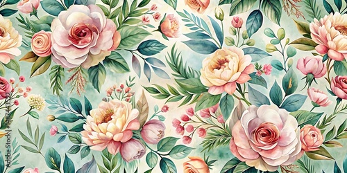 Wallpaper Mural Floral pattern with pink and yellow flowers. Graphic, vector, illustration, art, design, clipart, abstract, digital, stock Torontodigital.ca