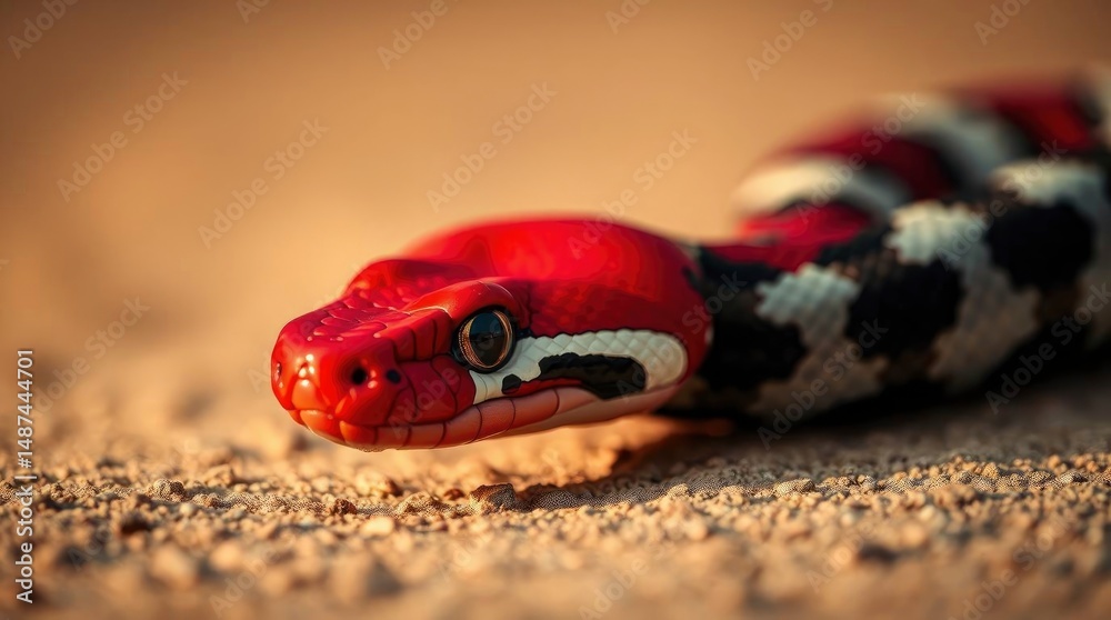 Obraz premium Crimson Serpent: A Striking Close-up in Warm Desert Light