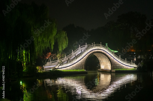 Night view of Shouxi Lake Scenic Area in Yangzhou photo