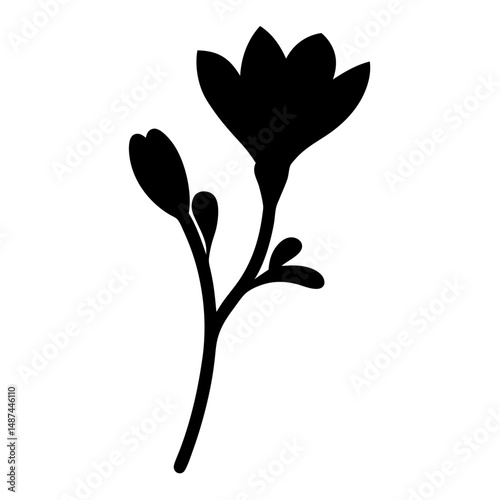 Minimalist monochrome freesia illustration with elegant stems and flower silhouette design