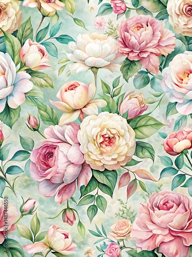 Floral print with pink and white flowers. Graphic, vector, illustration, art, design, clipart, abstract, digital, stock