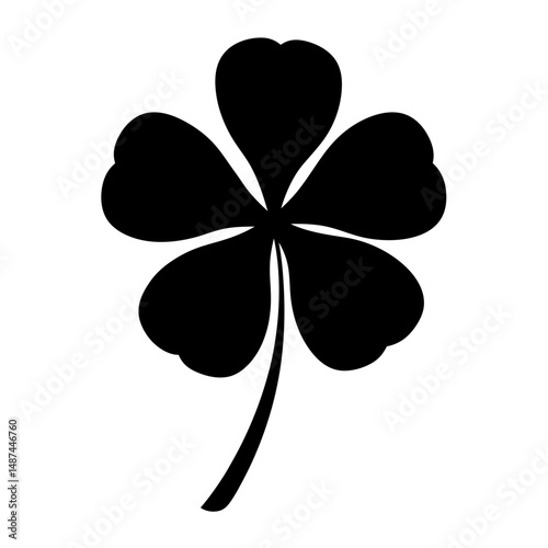Lucky five leaf clover symbol in black silhouette for St Patricks Day