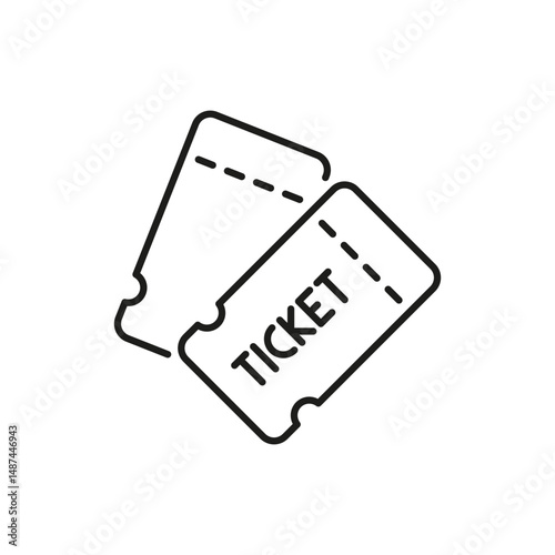 Two Event Tickets Line Icon. Admission, Entertainment, And Entry Pass Outline Symbol. Concert, Movie, And Theater Ticketing. Editable Stroke. Isolated Vector Illustration